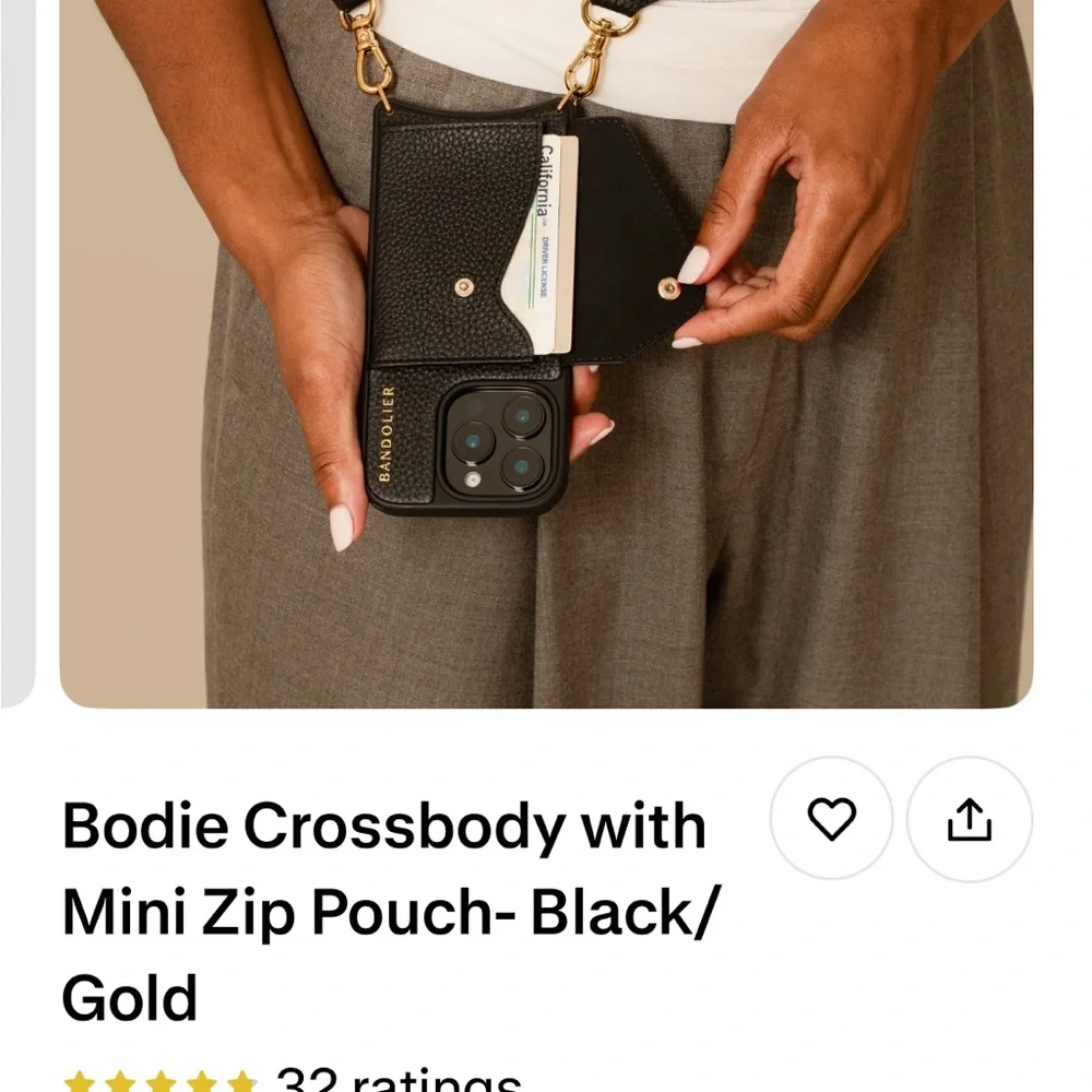 Bandolier Black Crossbody Phone Case with Gold Accents